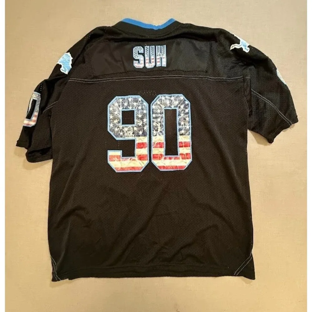 Detroit Lions Suh #90 Nike NFL Stars & Stripes Jersey Mens 44 Black Short Sleeve
